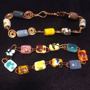 Copper and enamel bead bracelet set
